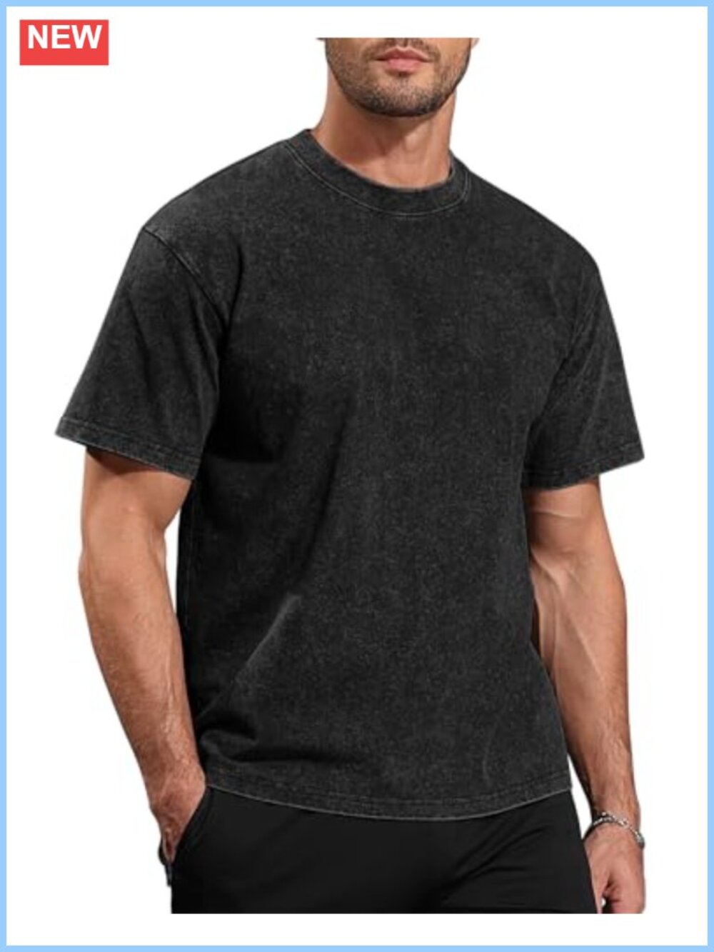 Mens Acid Wash T-Shirt Oversized Vintage Cotton Casual Crewneck Short Sleeve